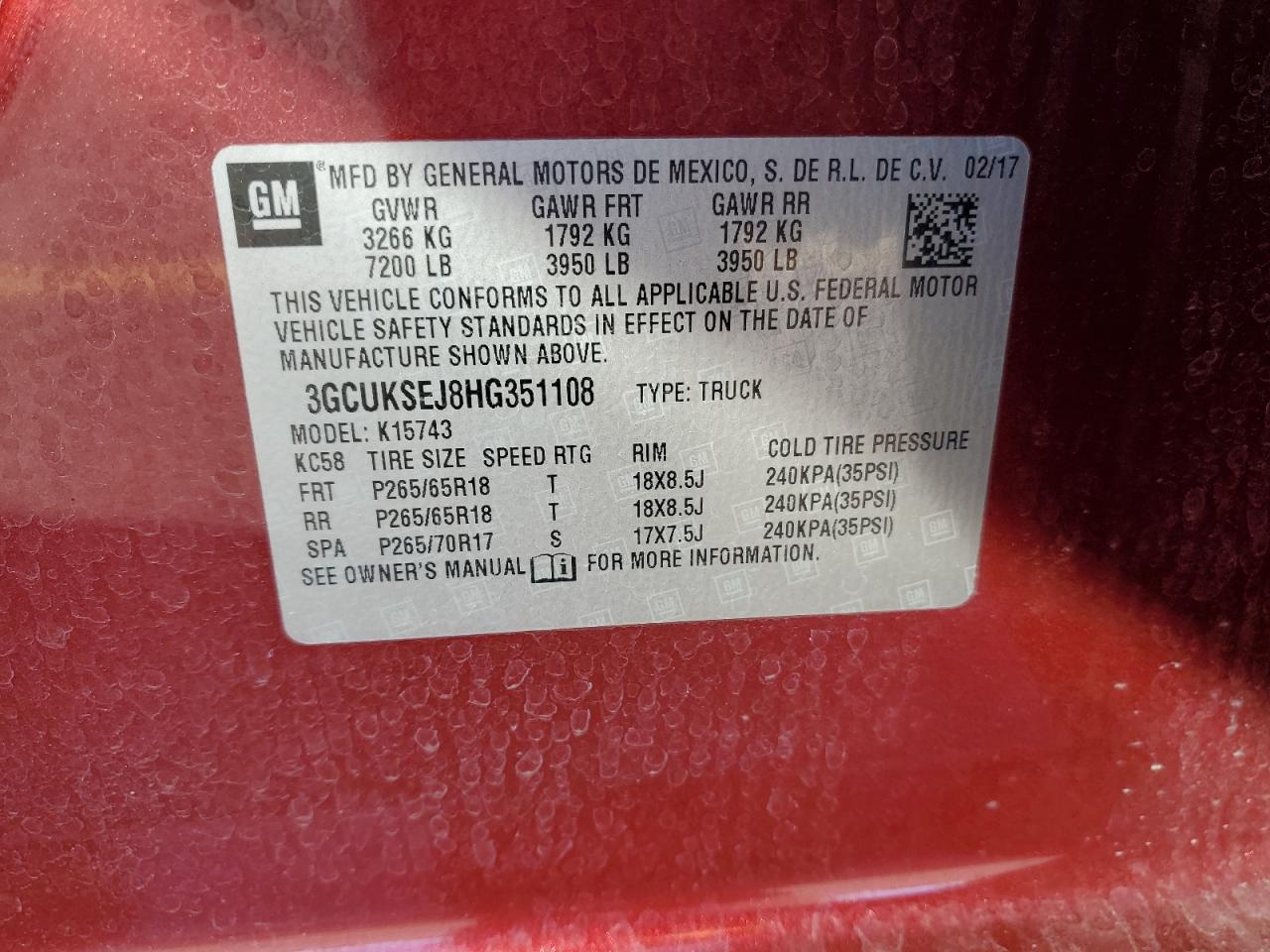 2017 Chevrolet Silverado K1500 Ltz VIN: 3GCUKSEJ8HG351108 Lot: 84965445