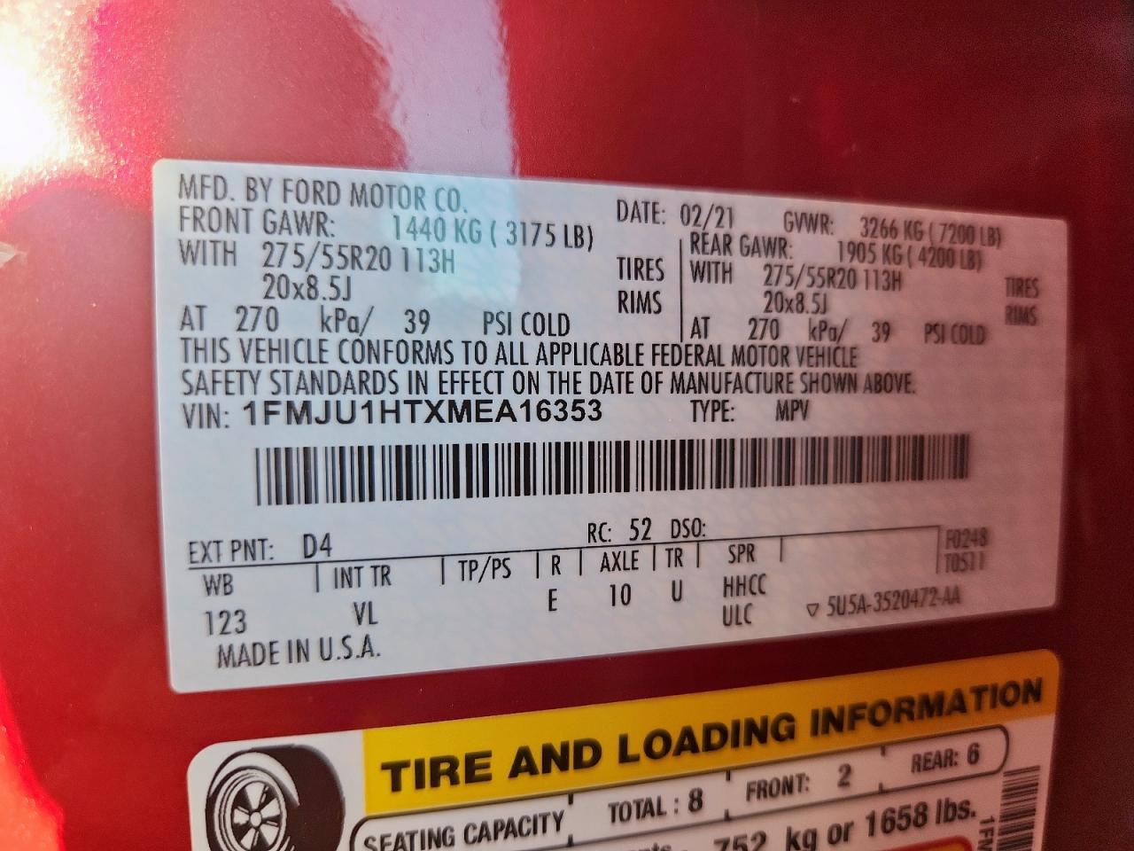 2021 Ford Expedition Xlt VIN: 1FMJU1HTXMEA16353 Lot: 82236845