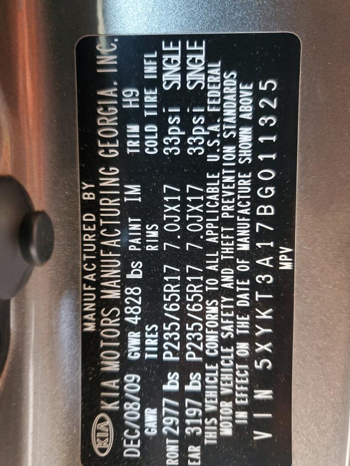 2011 Kia Sorento Base VIN: 5XYKT3A17BG011325 Lot: 84620145