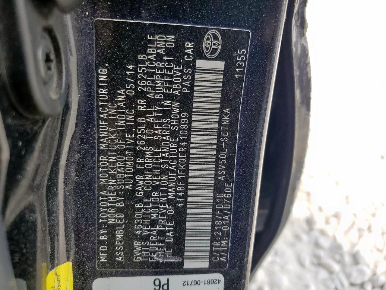 2014 Toyota Camry L VIN: 4T4BF1FK0ER410899 Lot: 85266545