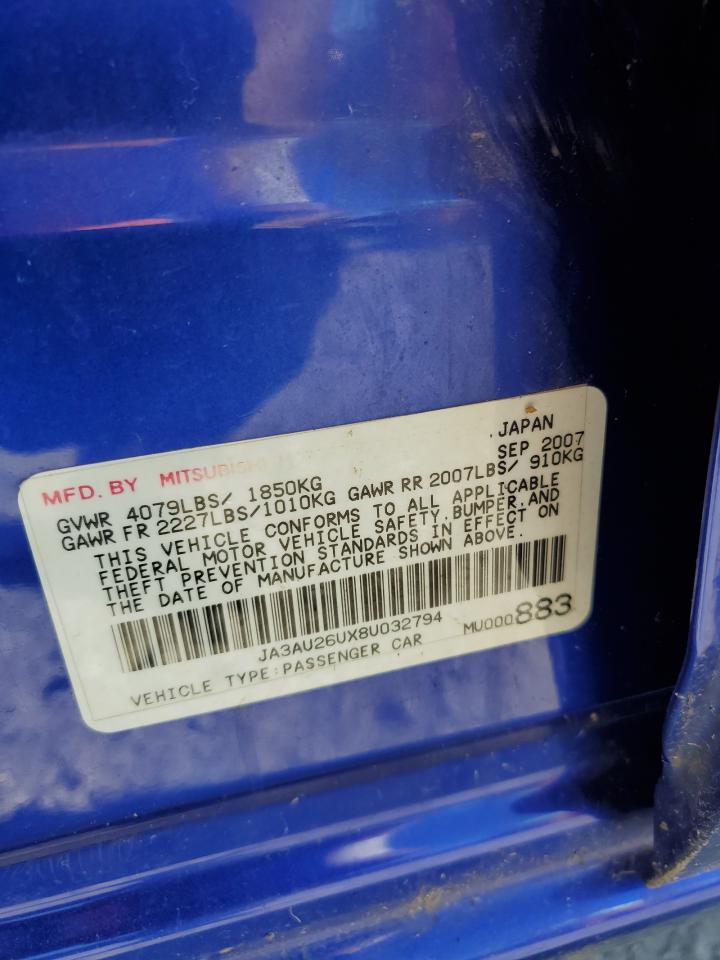2008 Mitsubishi Lancer Es VIN: JA3AU26UX8U032794 Lot: 85497695
