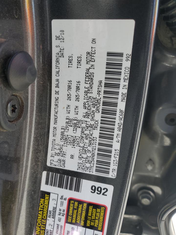 2019 Toyota Tacoma Double Cab VIN: 3TMCZ5AN0KM213153 Lot: 85387515