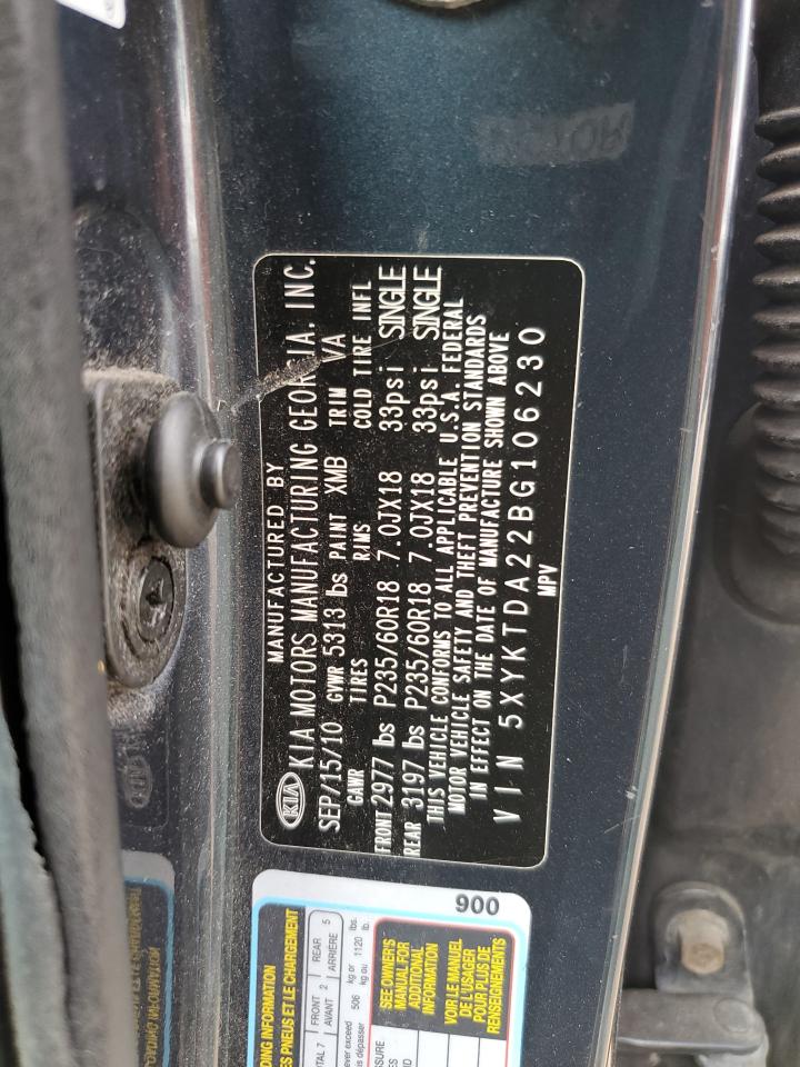 2011 Kia Sorento Base VIN: 5XYKTDA22BG106230 Lot: 82001005