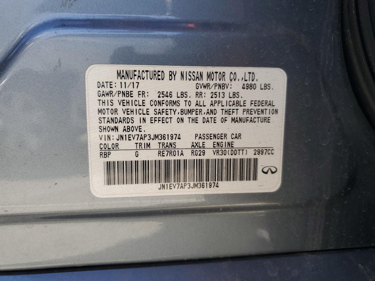 2018 Infiniti Q50 Luxe VIN: JN1EV7AP3JM361974 Lot: 87479235