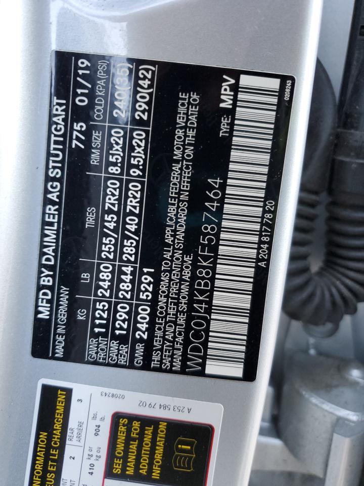 2019 Mercedes-Benz Glc Coupe 300 4Matic VIN: WDC0J4KB8KF587464 Lot: 86804135