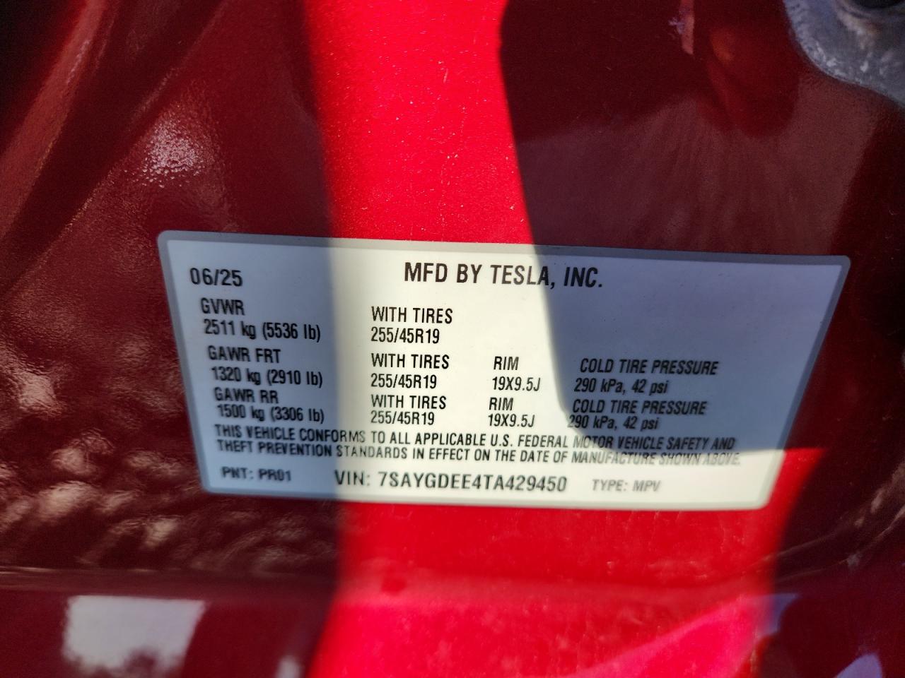 2026 Tesla Model Y VIN: 7SAYGDEE4TA429450 Lot: 87387035