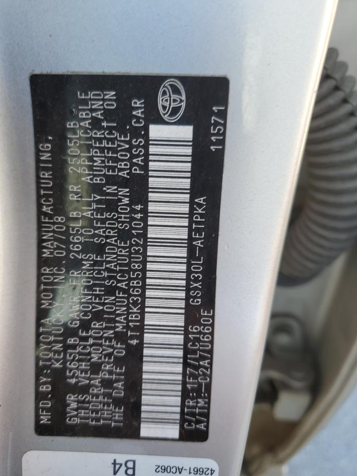 2008 Toyota Avalon Xl VIN: 4T1BK36B58U321044 Lot: 86314665