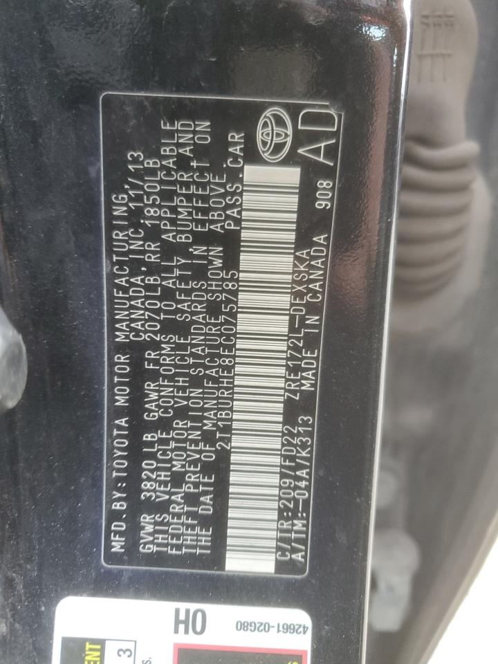 2014 Toyota Corolla L VIN: 2T1BURHE8EC075785 Lot: 90294585