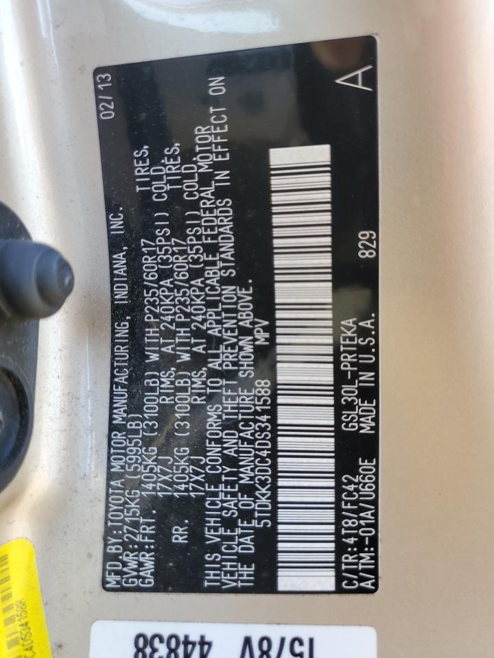 2013 Toyota Sienna Le VIN: 5TDKK3DC4DS341588 Lot: 85816685