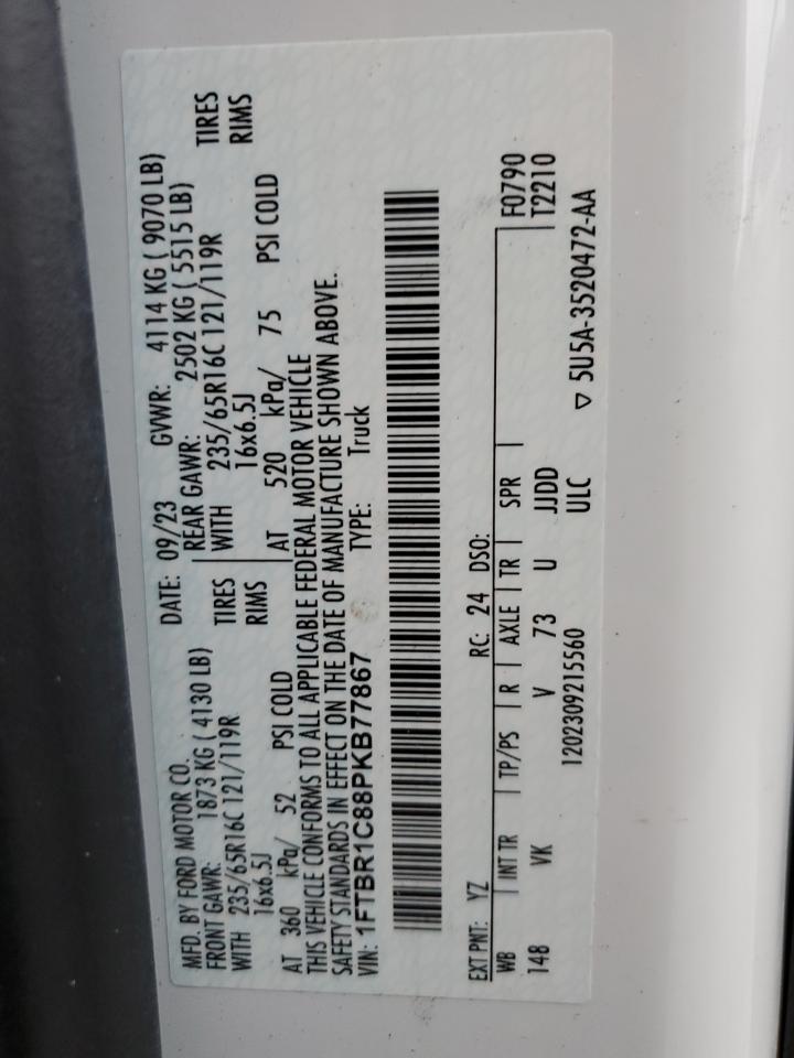 2023 Ford Transit T-250 VIN: 1FTBR1C88PKB77867 Lot: 84463625