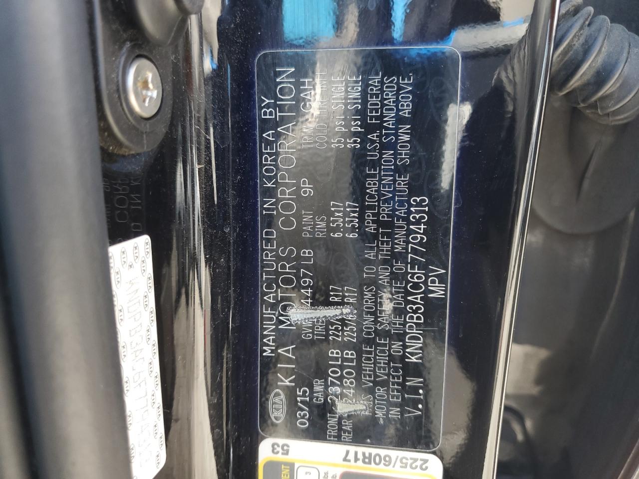 2015 Kia Sportage Lx VIN: KNDPB3AC6F7794313 Lot: 85192315