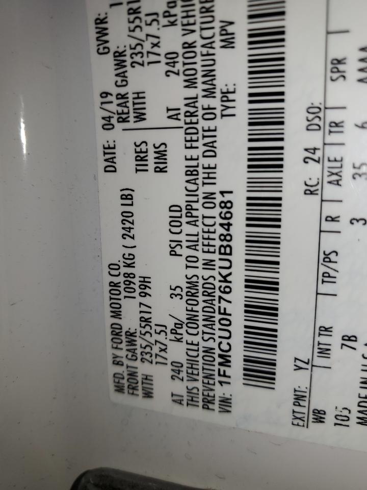 2019 Ford Escape S VIN: B84681 Lot: 86191025