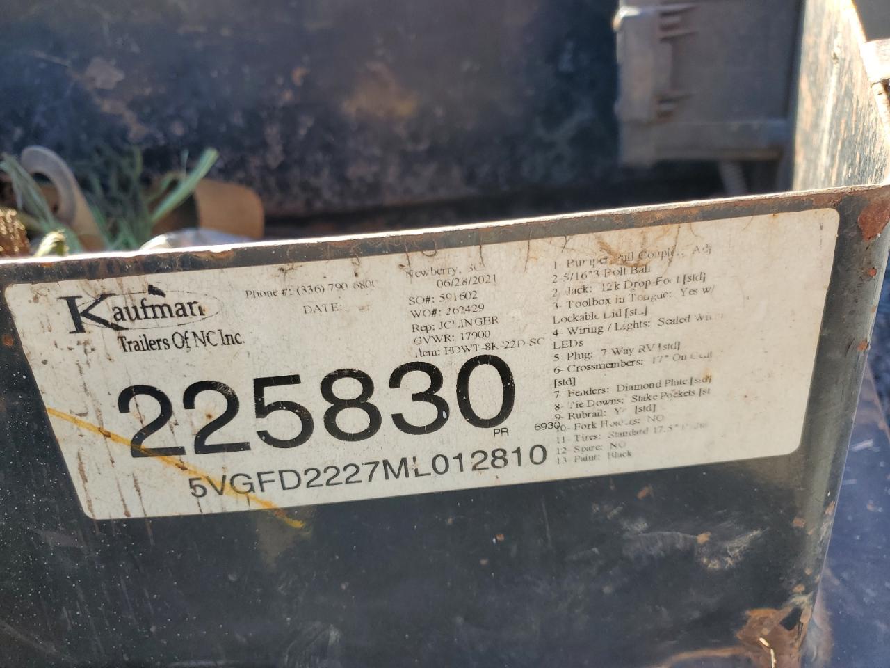 2021 Kaufman Tilt Deck Equipment Trailer VIN: 5VGFD2227ML012810 Lot: 86799255