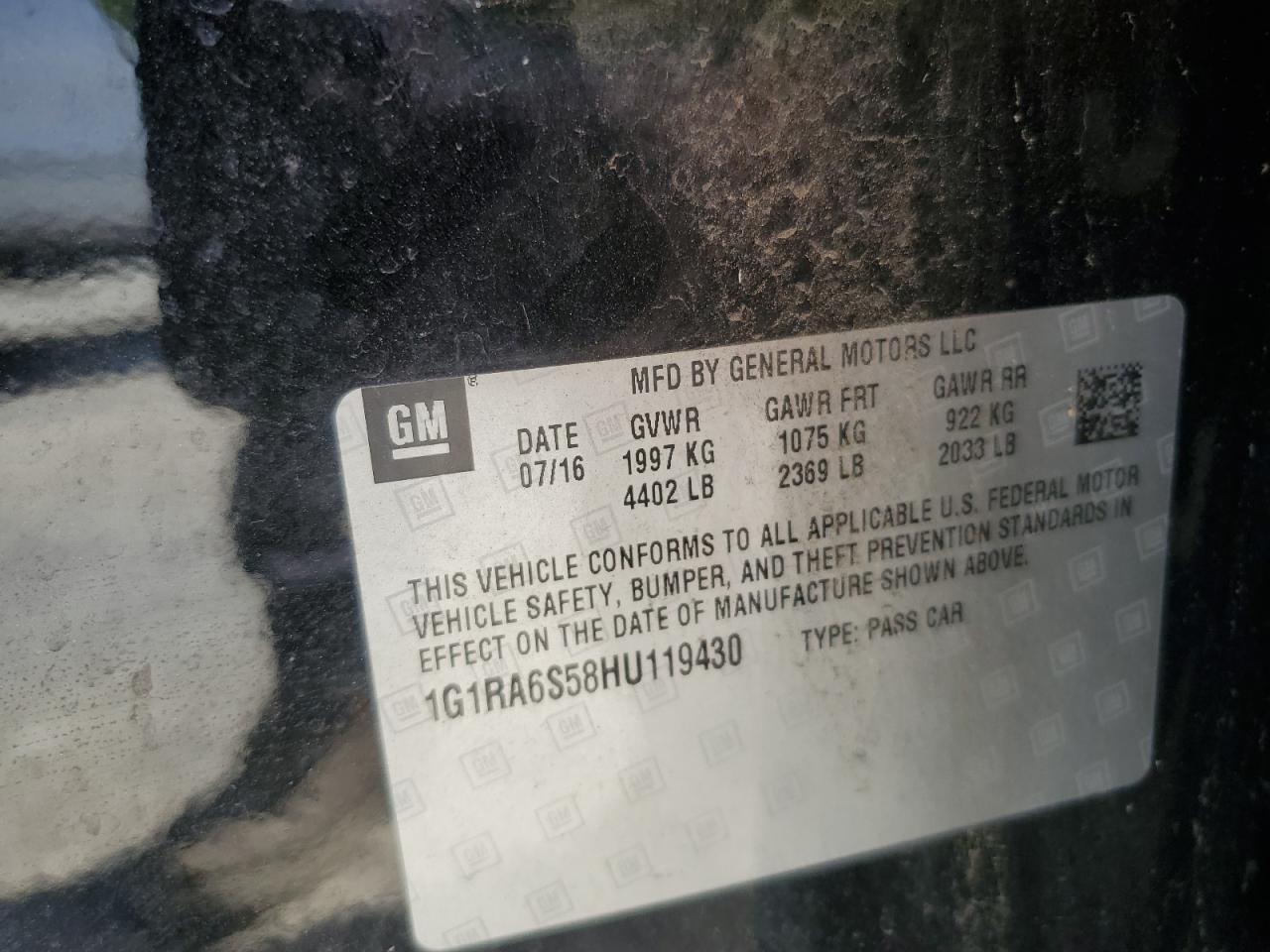 2017 Chevrolet Volt Lt VIN: 1G1RA6S58HU119430 Lot: 84410395