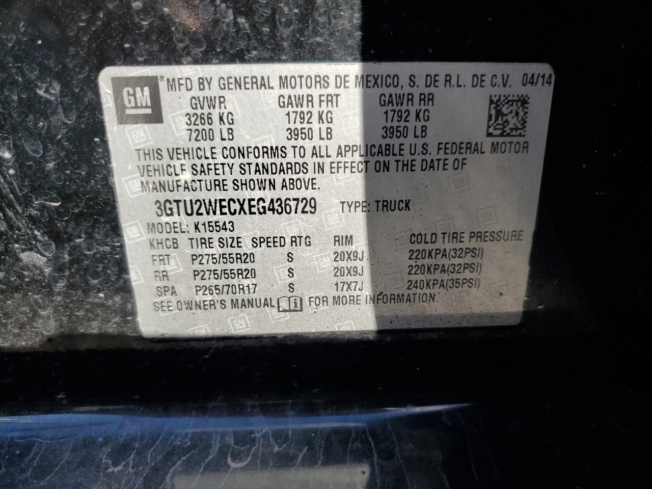 2014 GMC Sierra K1500 Denali VIN: 3GTU2WECXEG436729 Lot: 85271785