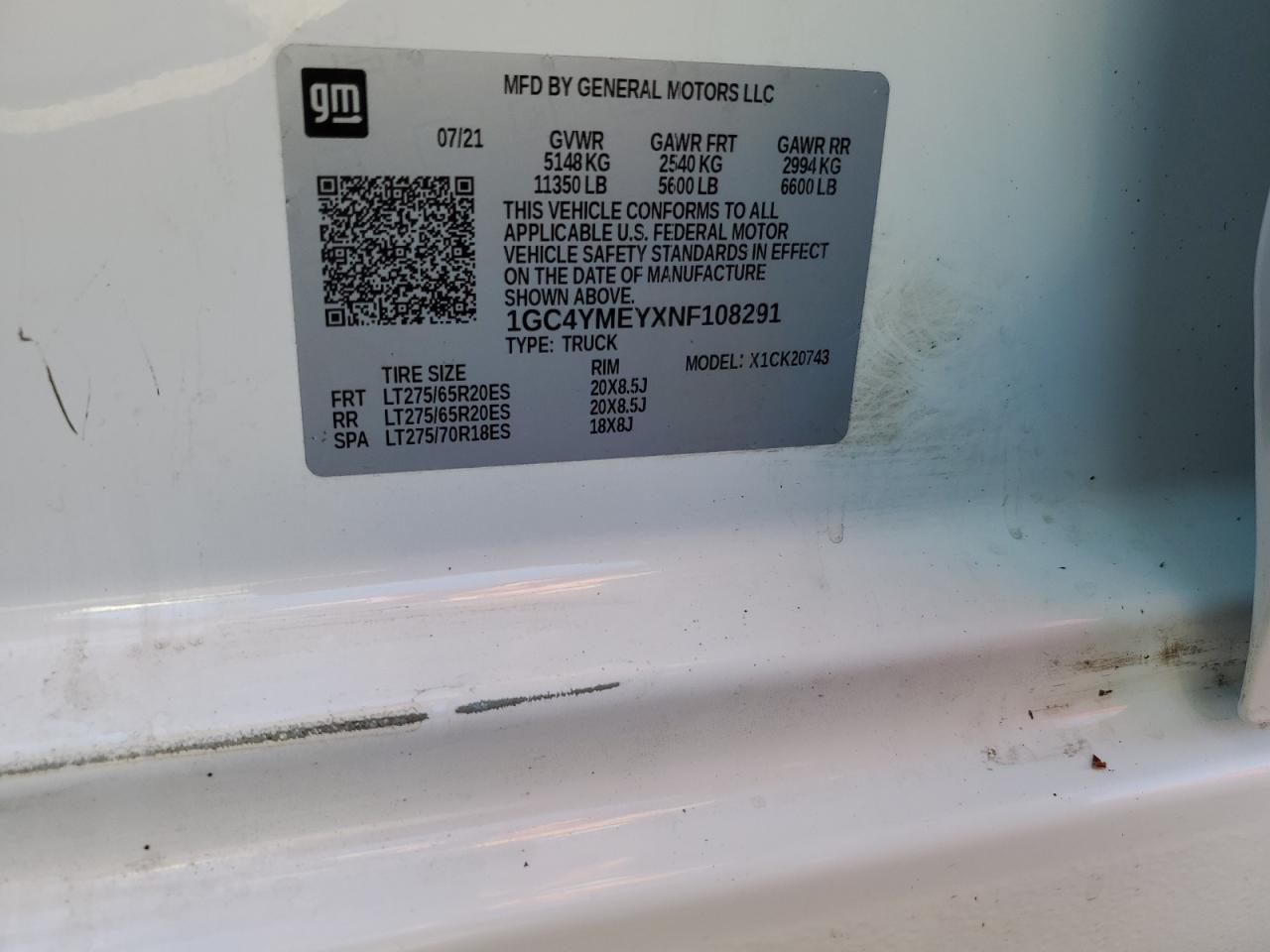 2022 Chevrolet Silverado K2500 Custom VIN: 1GC4YMEYXNF108291 Lot: 85732325