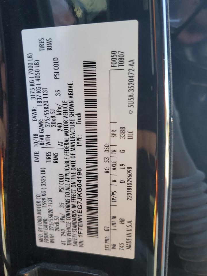 2018 Ford F150 Supercrew VIN: 1FTEW1EG7JKG04196 Lot: 90591195