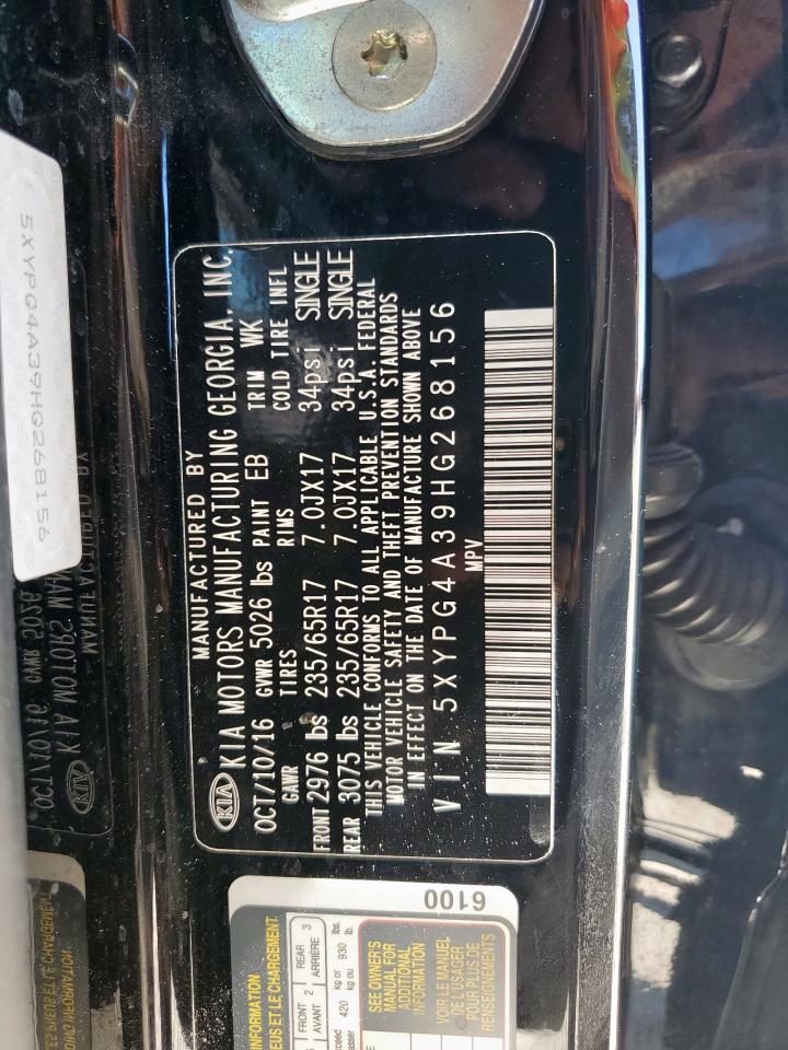 2017 Kia Sorento Lx VIN: 5XYPG4A39HG268156 Lot: 85897725