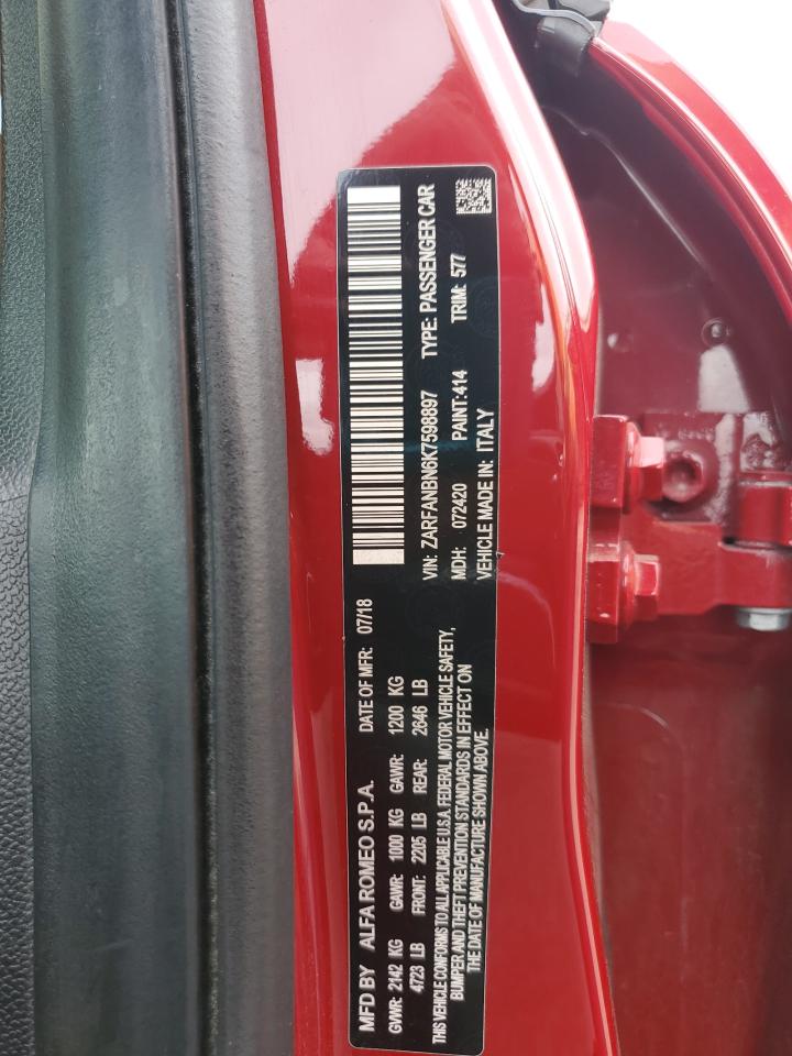 2019 Alfa Romeo Giulia Ti VIN: ZARFANBN6K7598897 Lot: 86106335