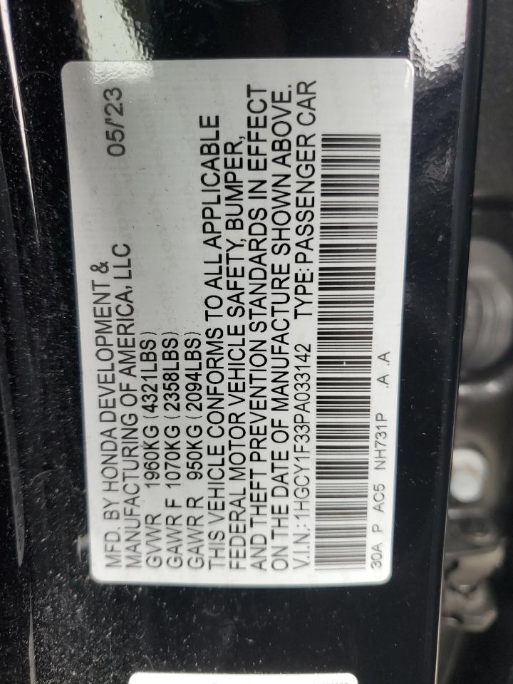 2023 Honda Accord Ex VIN: 1HGCY1F33PA033142 Lot: 84891545