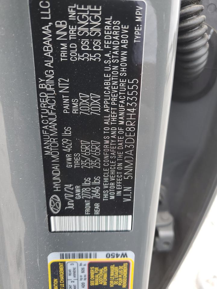 2024 Hyundai Tucson Se VIN: 5NMJA3DE8RH433555 Lot: 83858955