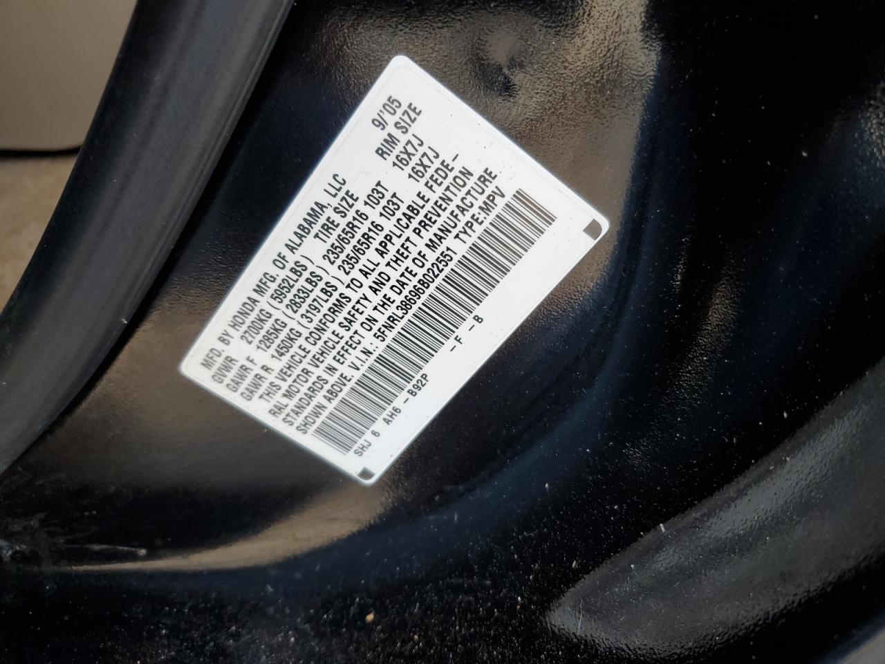 2006 Honda Odyssey Exl VIN: 5FNRL38696B022551 Lot: 85864555