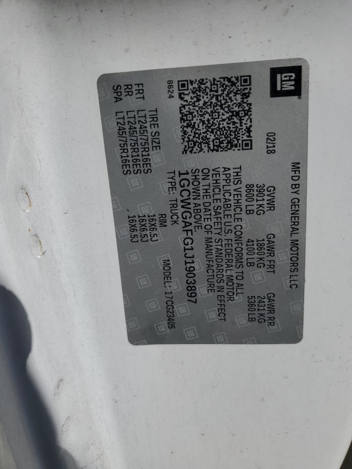 2018 Chevrolet Express G2500 VIN: 1GCWGAFG1J1903897 Lot: 84600775