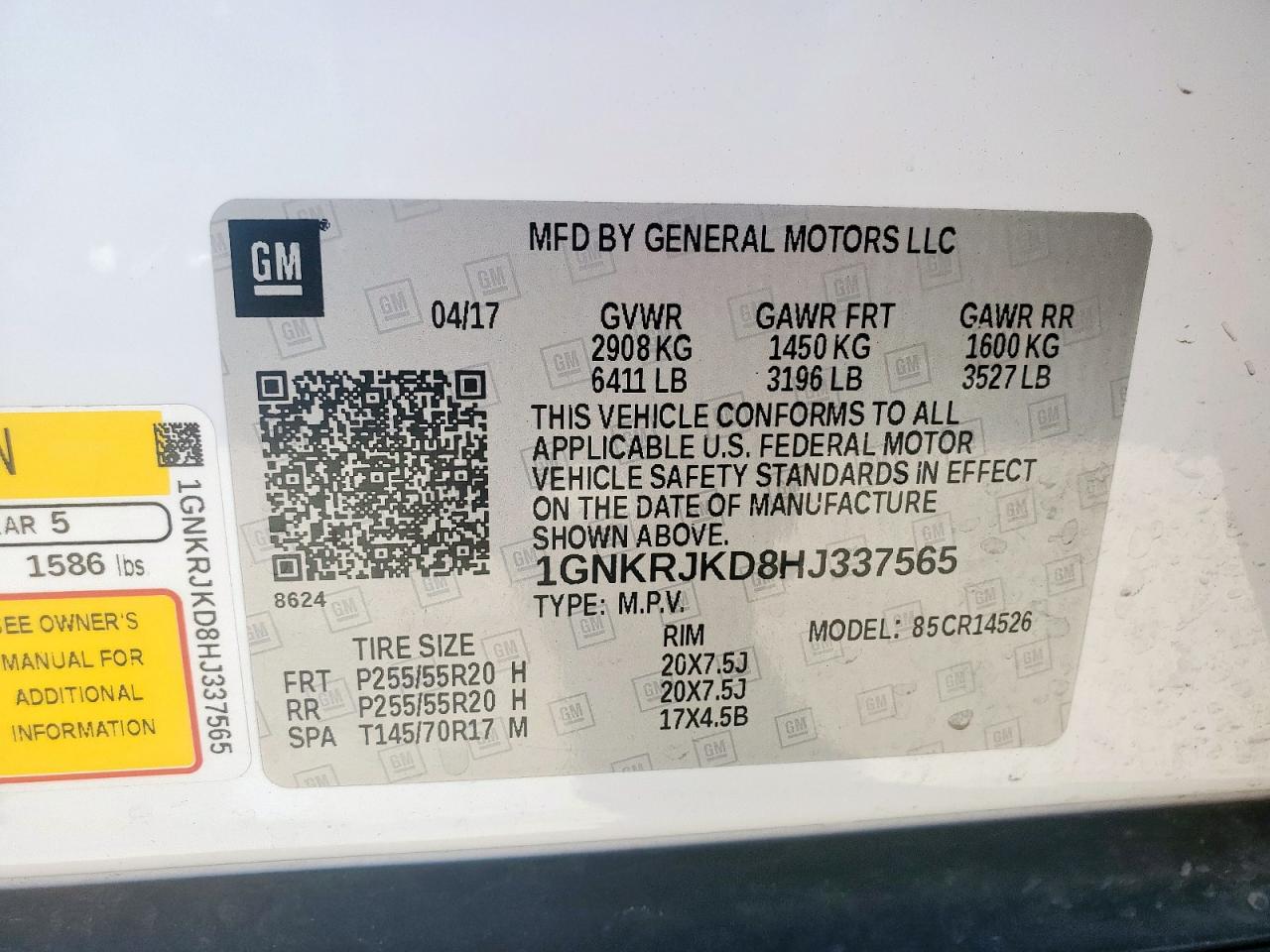 2017 Chevrolet Traverse Premier VIN: 1GNKRJKD8HJ337565 Lot: 82397165