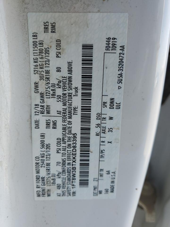 2019 Ford F350 Super Duty VIN: 1FT8W3BTXKED83395 Lot: 86120675