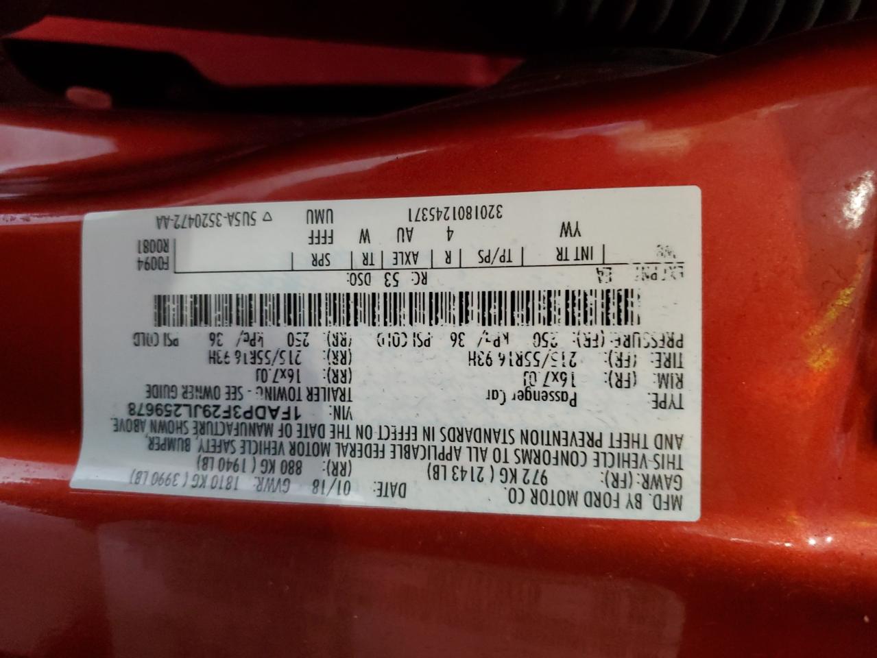 2018 Ford Focus Se VIN: 1FADP3F29JL259678 Lot: 86283945