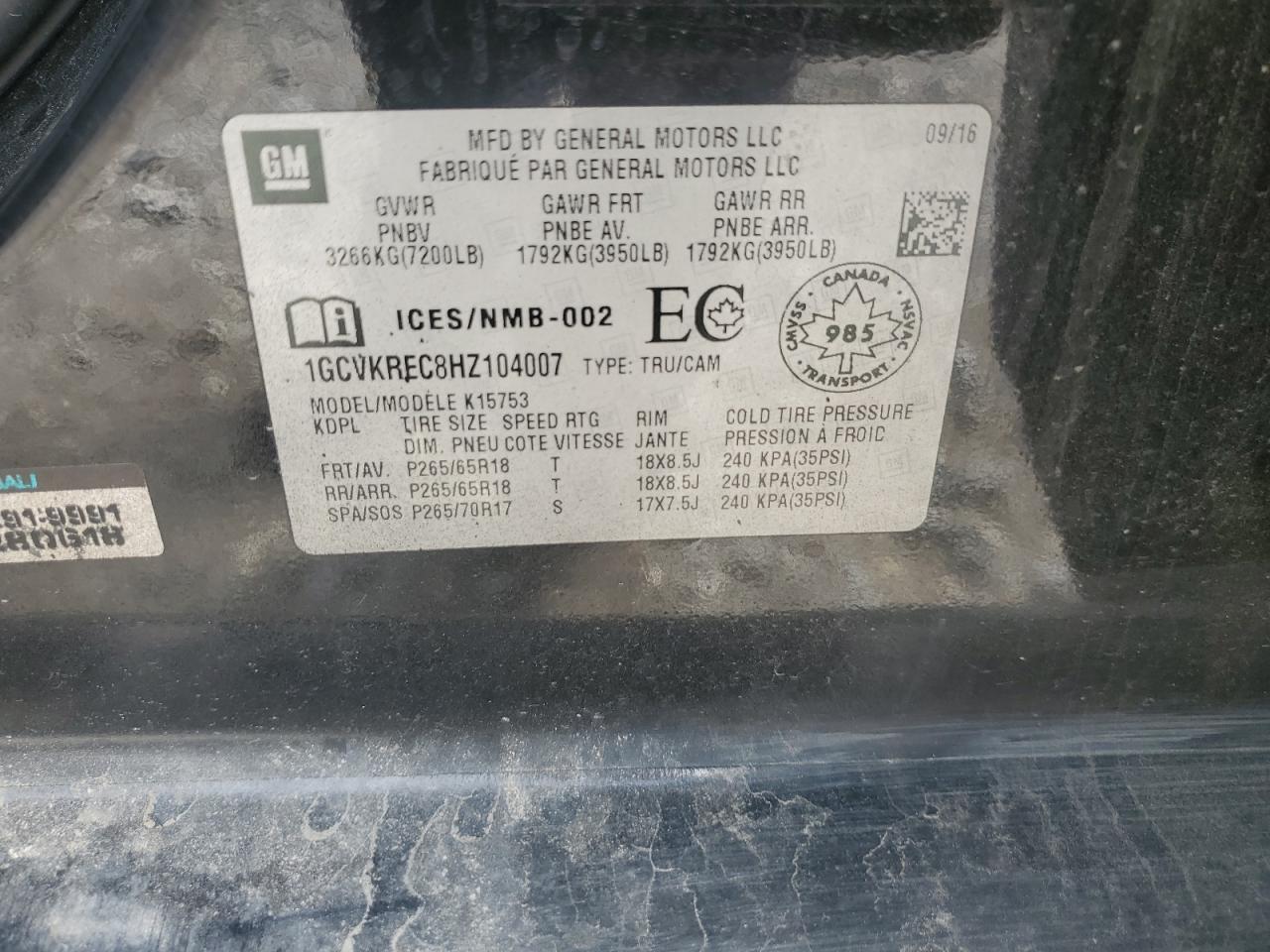2017 Chevrolet Silverado K1500 Lt VIN: 1GCVKREC8HZ104007 Lot: 85321665