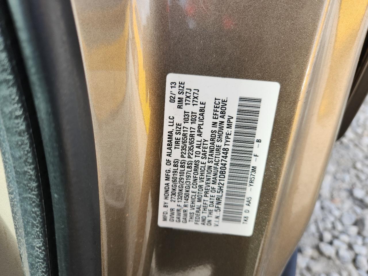 2013 Honda Odyssey Lx VIN: 5FNRL5H21DB047448 Lot: 85334295