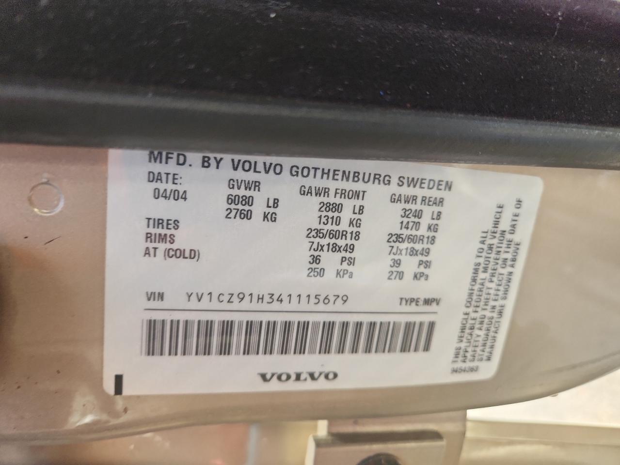 2004 Volvo Xc90 T6 VIN: YV1CZ91H341115679 Lot: 85008755