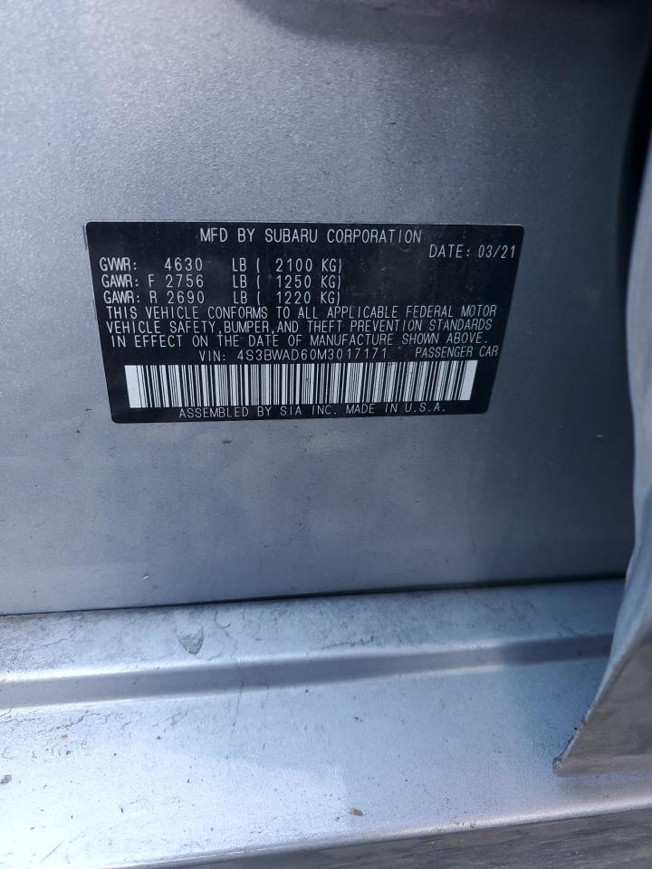 2021 Subaru Legacy Premium VIN: 4S3BWAD60M3017171 Lot: 87447455