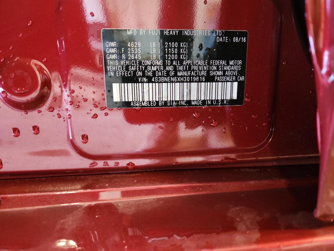 2017 Subaru Legacy 3.6R Limited VIN: 4S3BNEN6XH3019816 Lot: 84067195