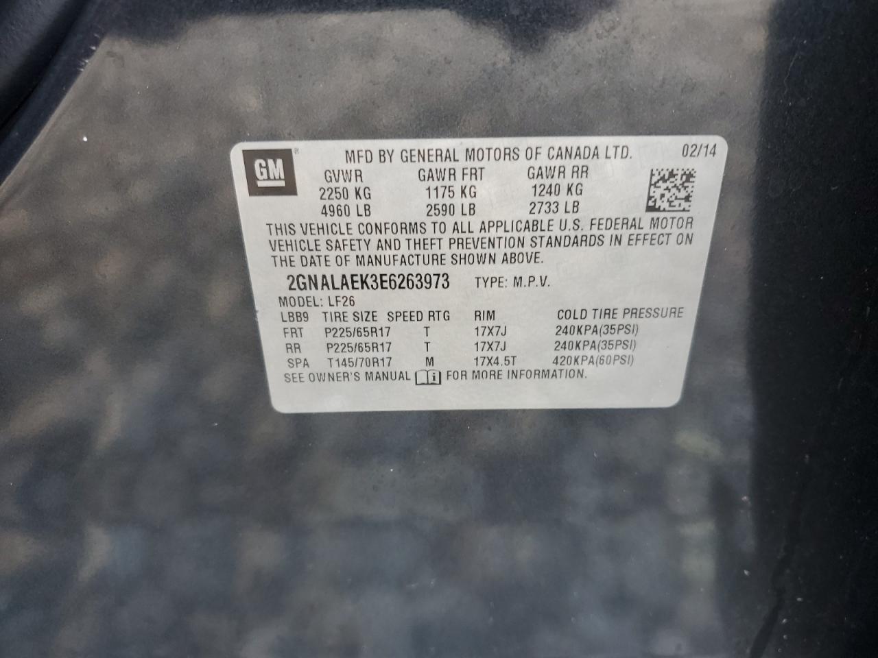 2014 Chevrolet Equinox Ls VIN: 2GNALAEK3E6263973 Lot: 82301795