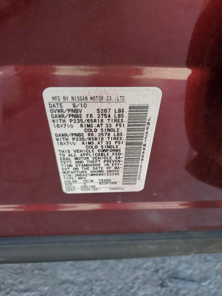 2011 Nissan Murano S VIN: JN8AZ1MW6BW152285 Lot: 84723395