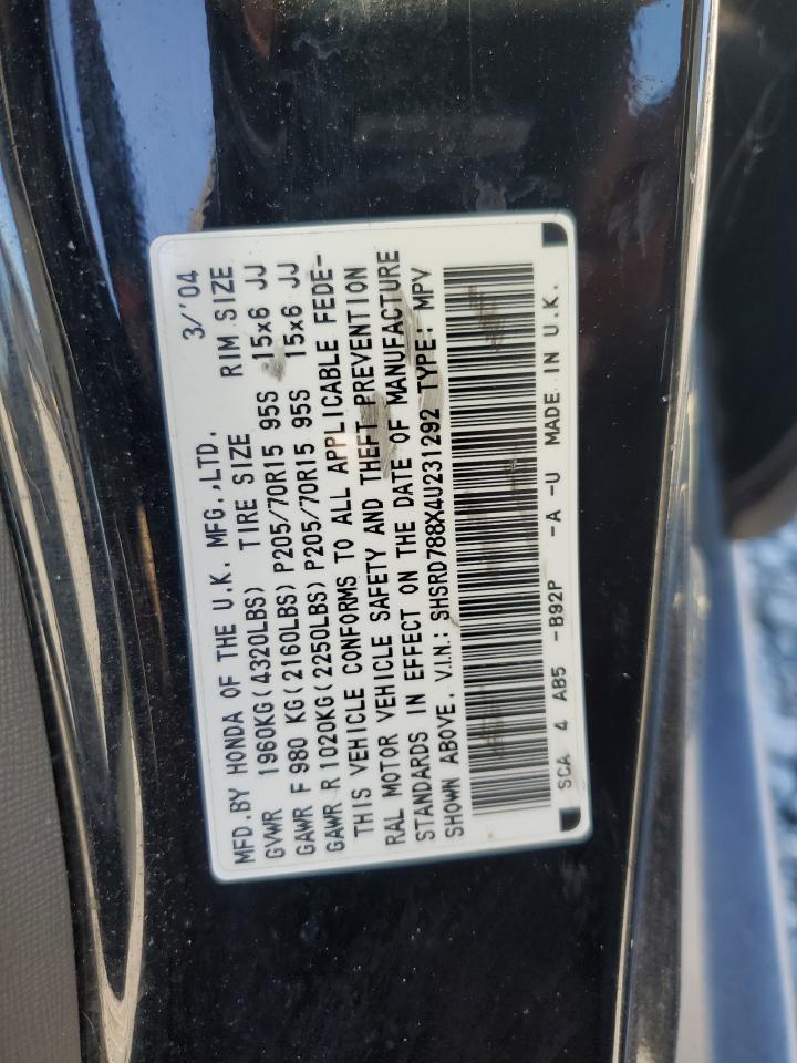 2004 Honda Cr-V Ex VIN: SHSRD788X4U231292 Lot: 82656205