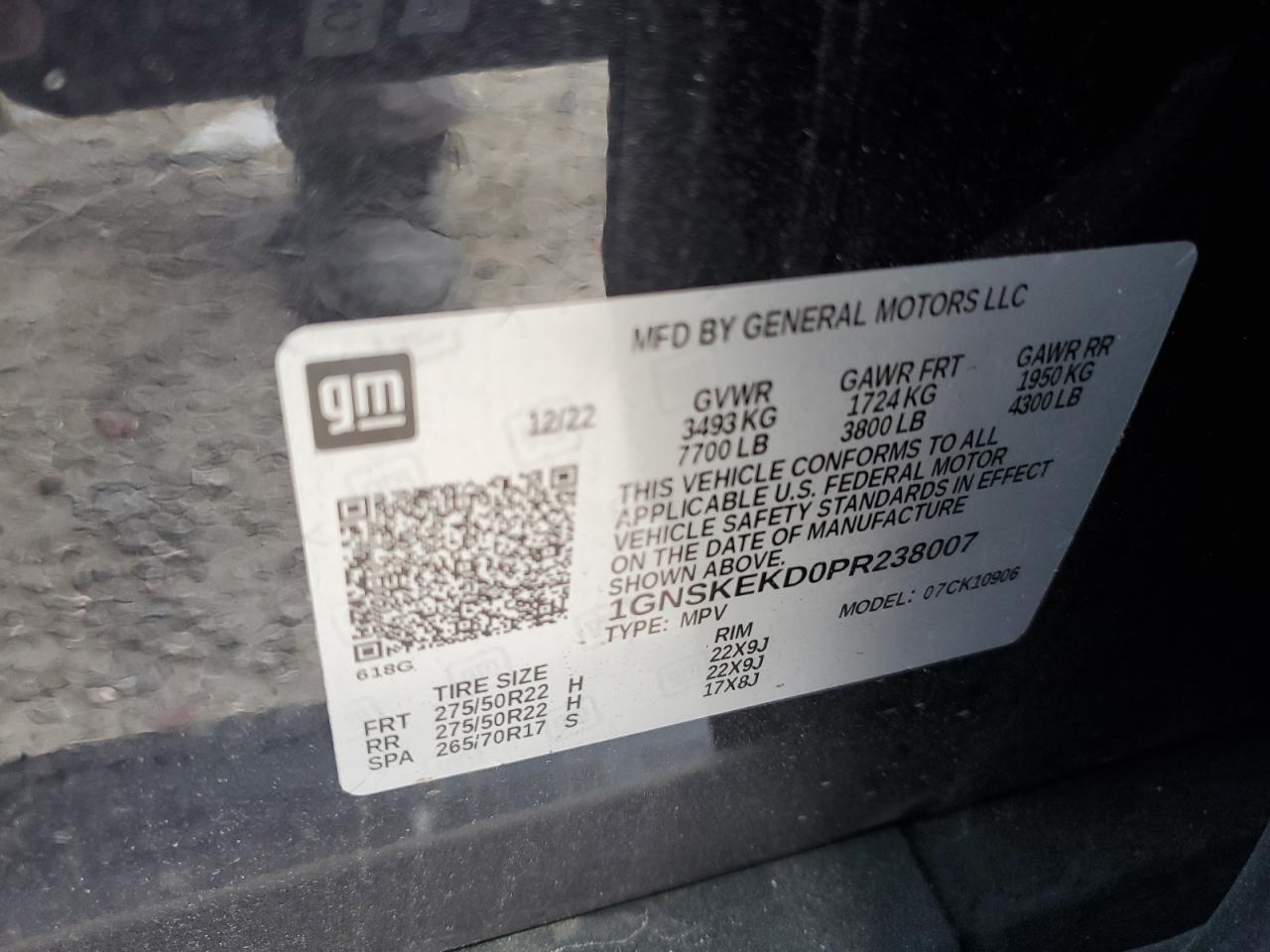 2023 Chevrolet Suburban K1500 Rst VIN: 1GNSKEKD0PR238007 Lot: 85751055