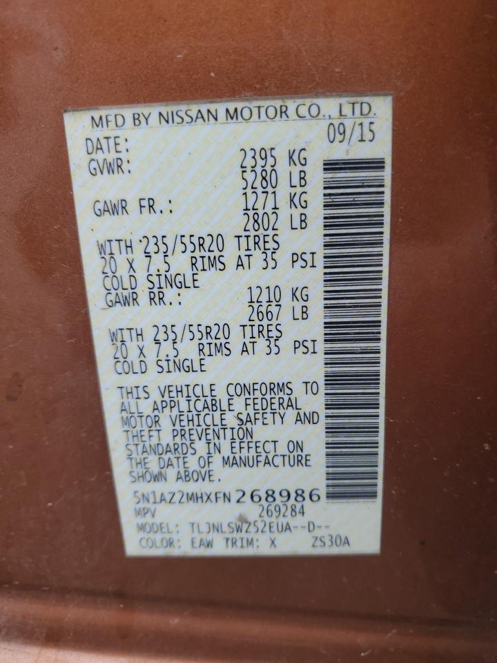 2015 Nissan Murano S VIN: 5N1AZ2MHXFN268986 Lot: 82300295