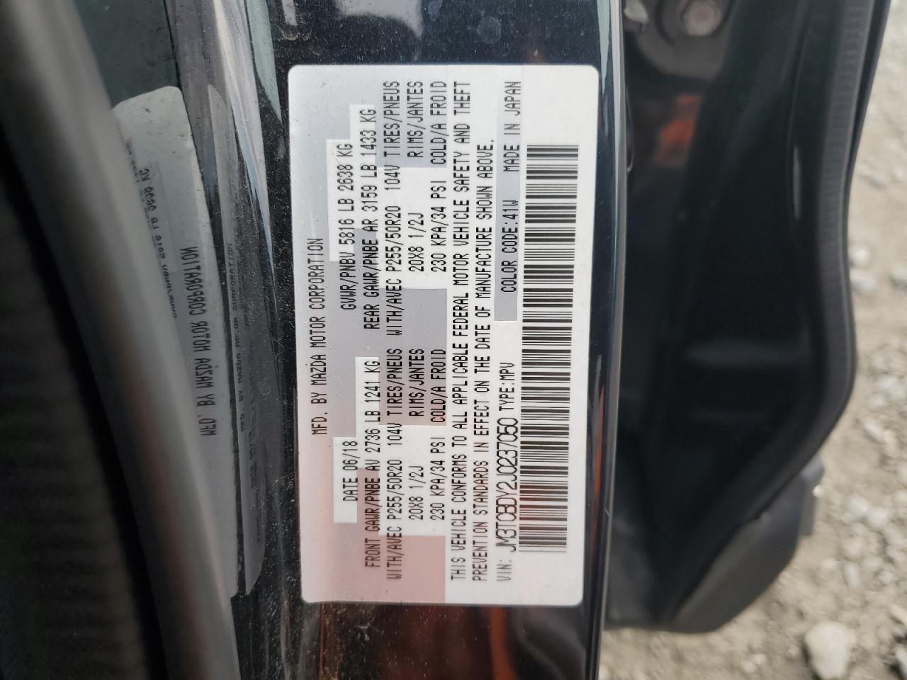 2018 Mazda Cx-9 Grand Touring VIN: JM3TCBDY2J0237050 Lot: 86336895