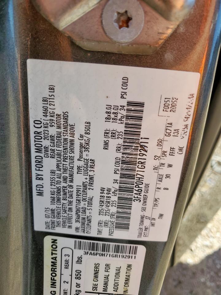 2016 Ford Fusion Se VIN: 3FA6P0H71GR192911 Lot: 91028705