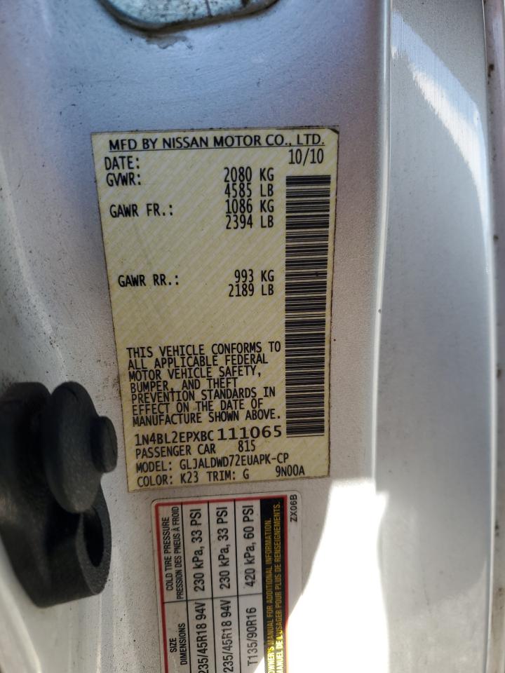 2011 Nissan Altima Sr VIN: 1N4BL2EPXBC111065 Lot: 84938855