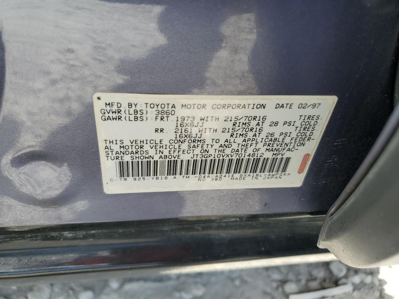 1997 Toyota Rav4 VIN: JT3GP10VXV7014812 Lot: 85516705