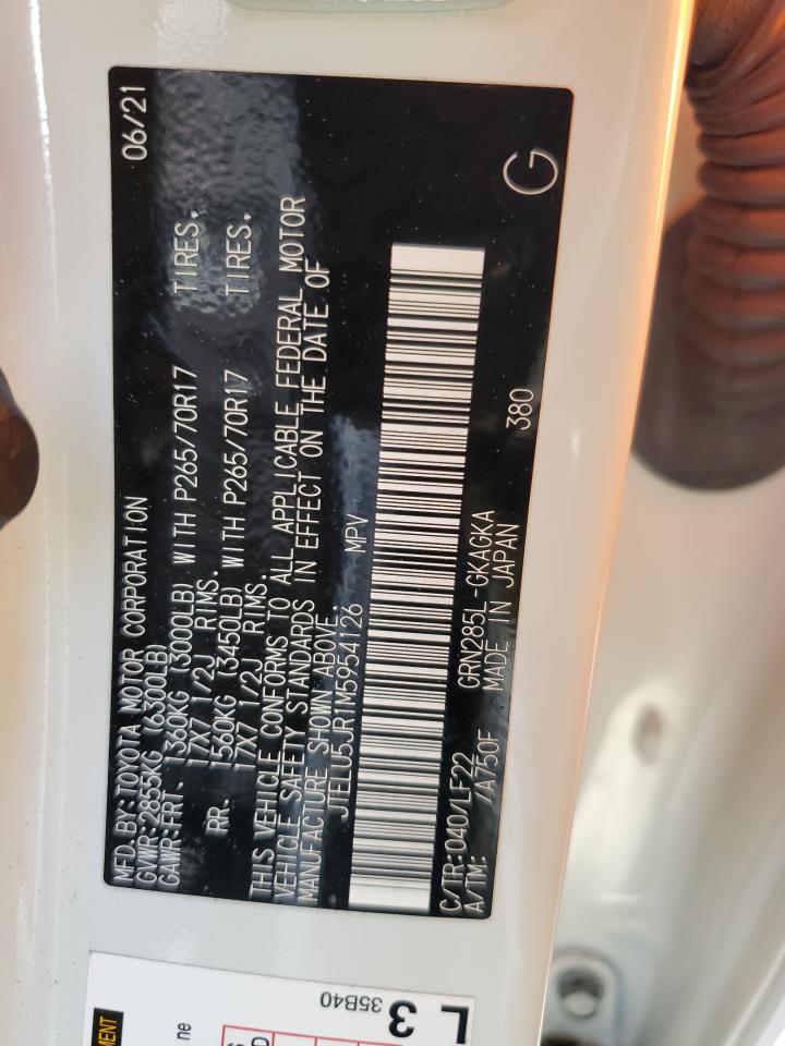 2021 Toyota 4Runner Venture VIN: JTELU5JR1M5954126 Lot: 85421085