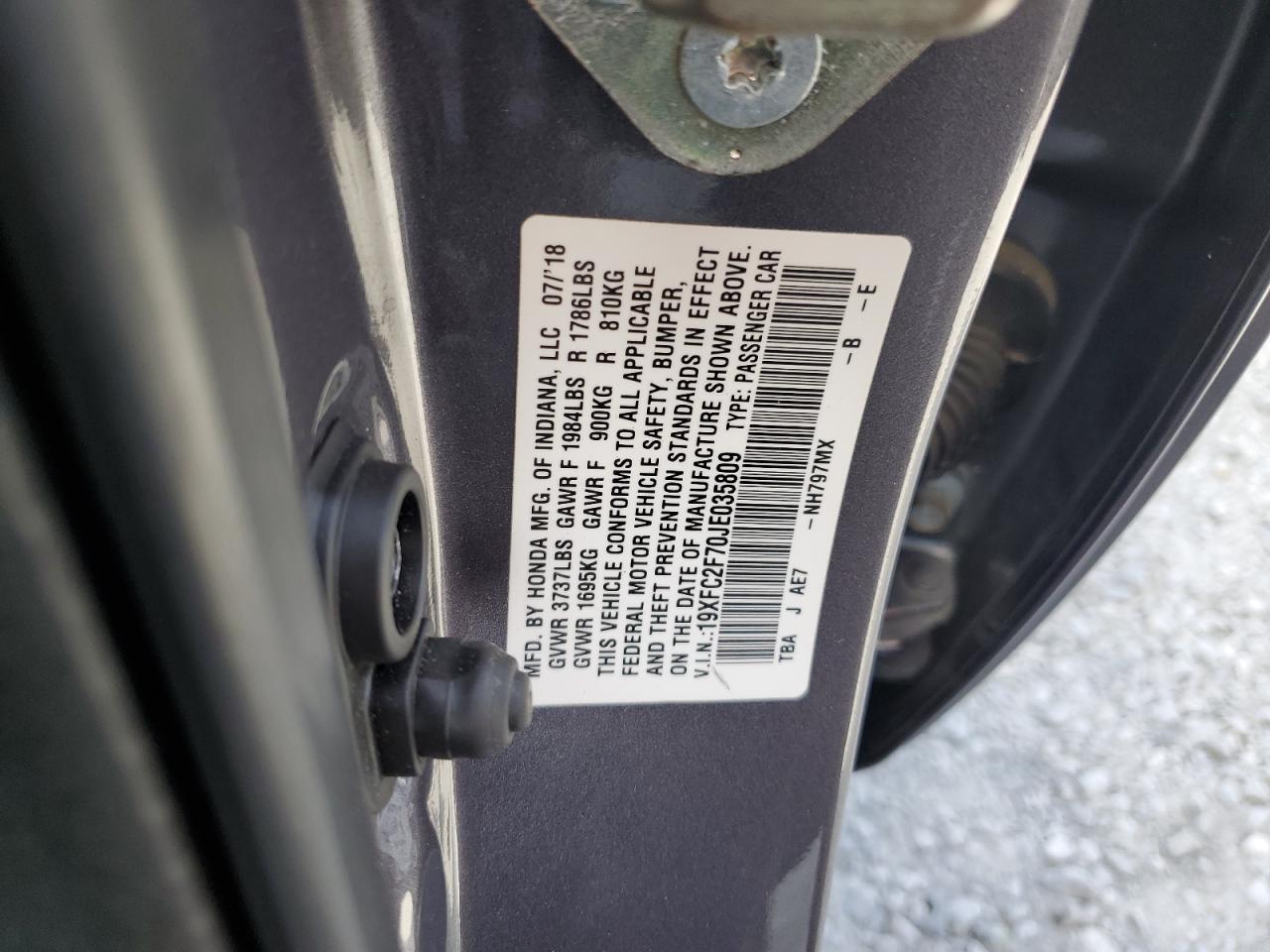 2018 Honda Civic Ex VIN: 19XFC2F70JE035809 Lot: 85831585