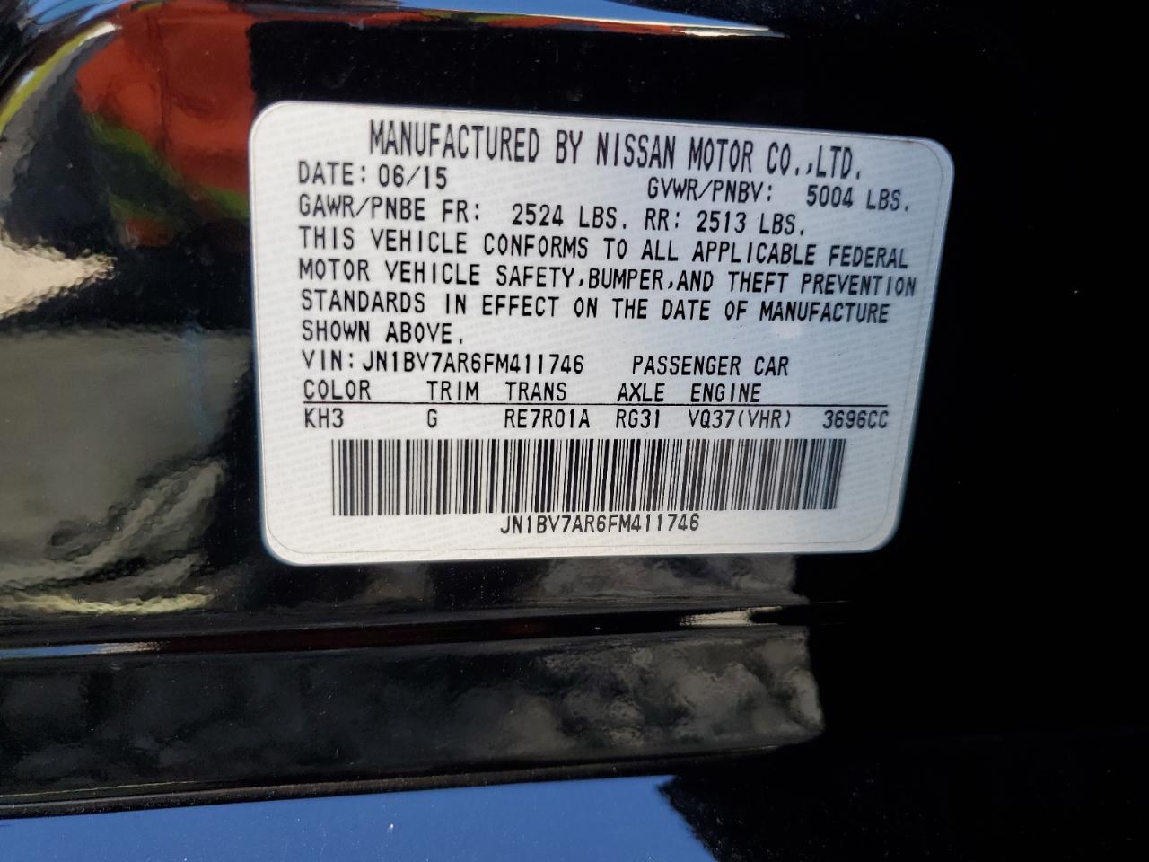 2015 Infiniti Q50 Base VIN: JN1BV7AR6FM411746 Lot: 83974945