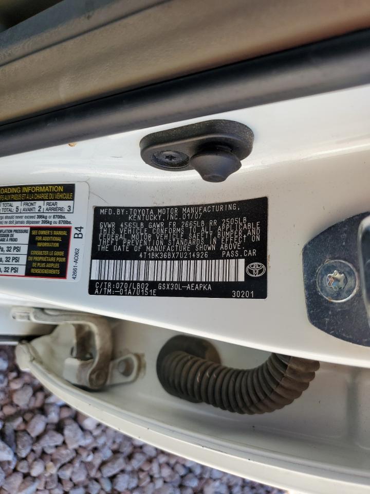 2007 Toyota Avalon Xl VIN: 4T1BK36BX7U214926 Lot: 82207965