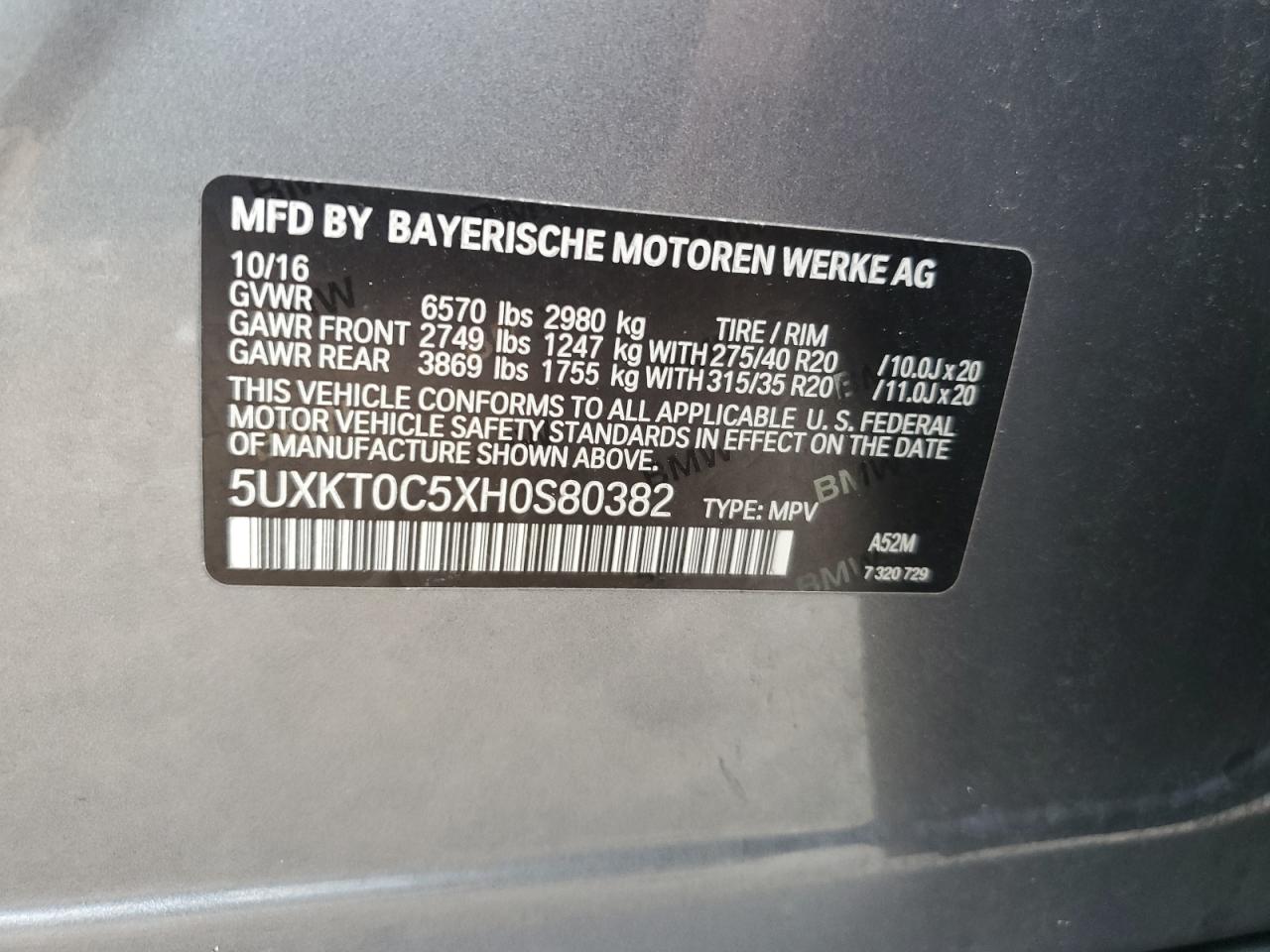 2017 BMW X5 Xdr40E VIN: 5UXKT0C5XH0S80382 Lot: 90289165