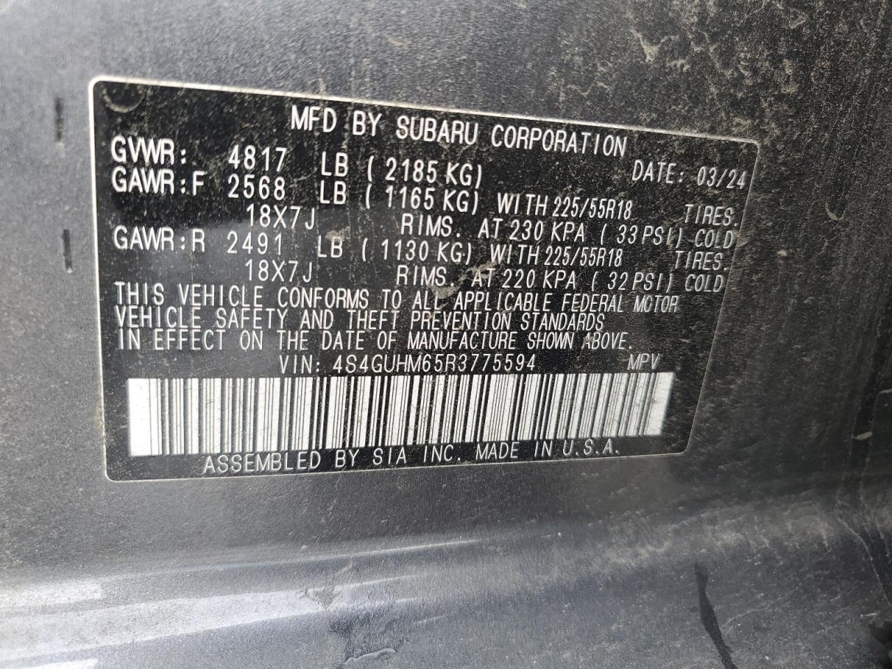 2024 Subaru Crosstrek Limited VIN: 4S4GUHM65R3775594 Lot: 85554985